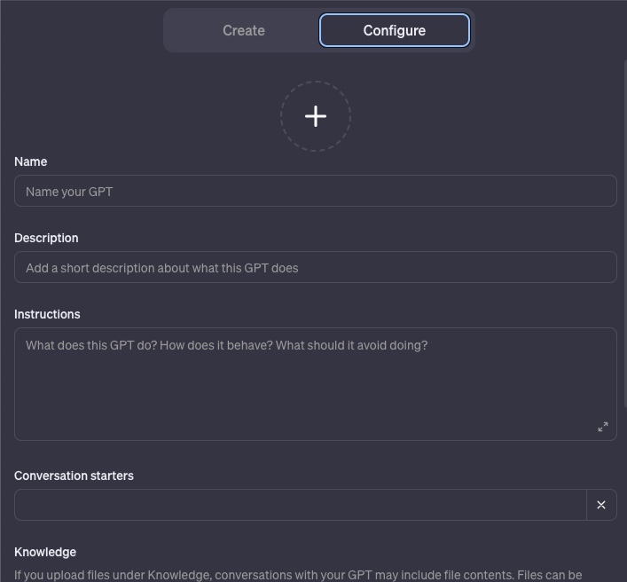 screenshot of configure option in chatgpt